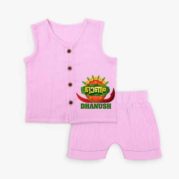 Traditional Onam Thiruvonam Emblem Jabla Shorts Set - BABY PINK - 0 - 3 Months Old (Chest 9.8")