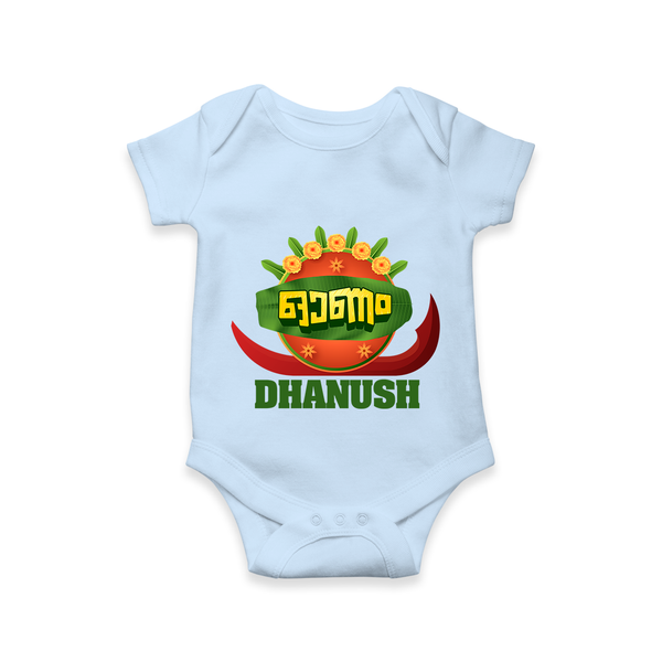 Traditional Onam Thiruvonam Emblem Romper - BABY BLUE - New Born (Chest 14")