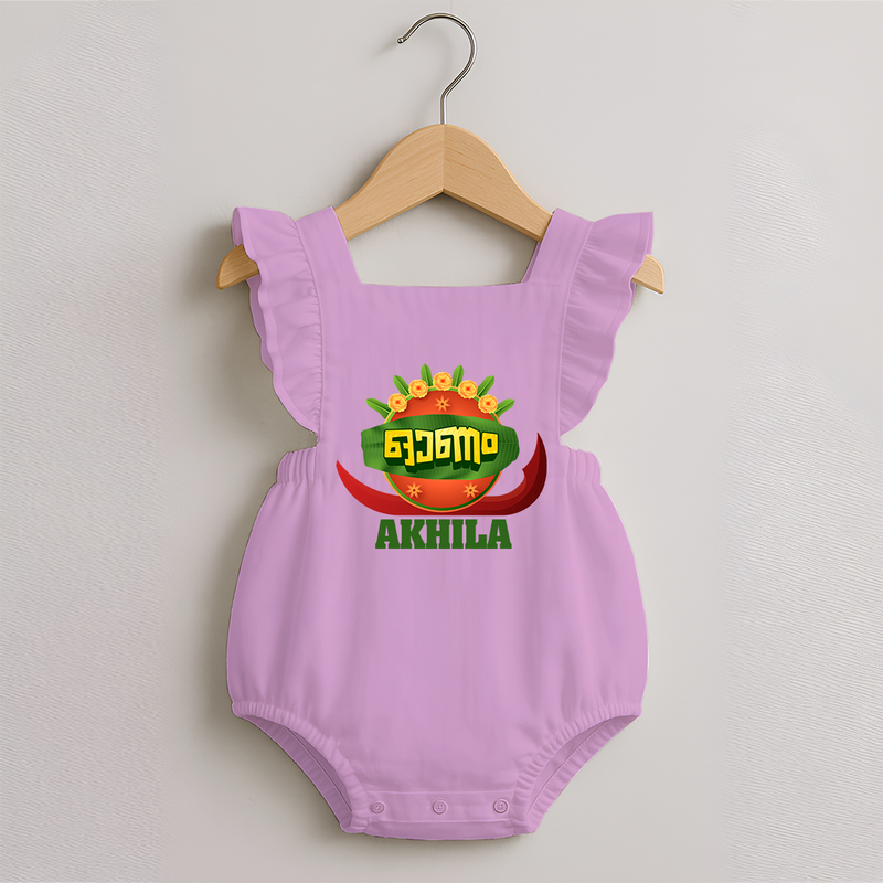 Happy Onam Wishes Romper Frock | Personalized Baby Romper Frock for Onam Festival - BABY PINK - 0 - 3 Months Old (Chest 19")