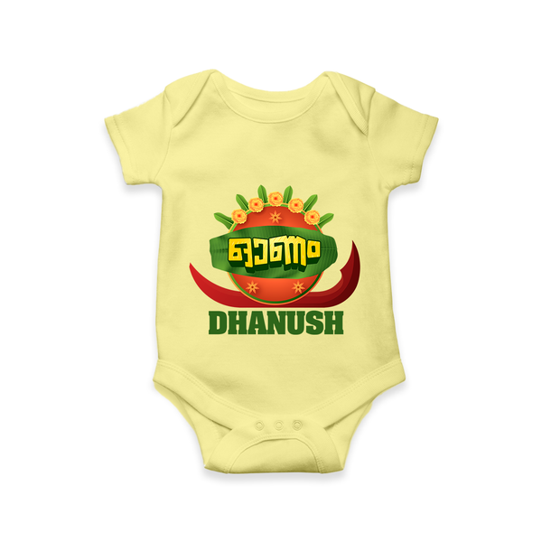 Traditional Onam Thiruvonam Emblem Romper - PASTEL YELLOW - New Born (Chest 14")
