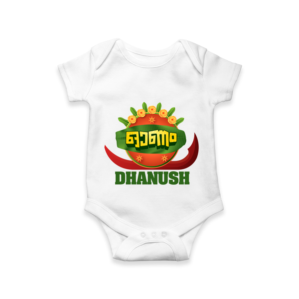 Traditional Onam Thiruvonam Emblem Romper - WHITE - New Born (Chest 14")