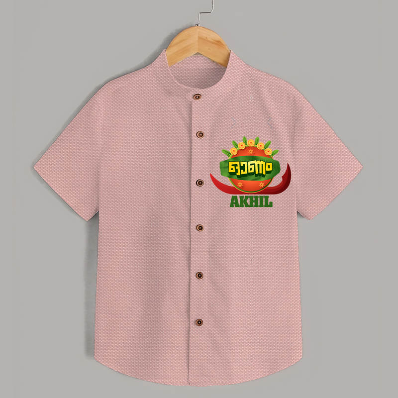 Happy Onam Wishes Shirt | Personalized Baby Shirt for Onam Festival - PEACH - 0 - 6 Months Old (Chest 23")