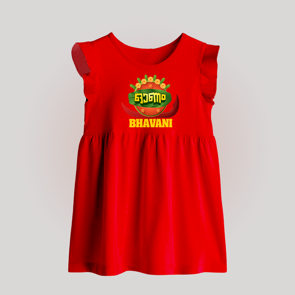 Traditional Onam Thiruvonam Emblem Baby Frock - RED - 0 - 3 Months Old (Chest 17")