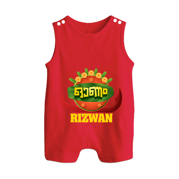 Traditional Onam Thiruvonam Emblem Button Romper - RED - New Born (Chest 18")