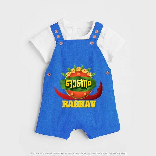 Happy Onam Wishes Dungaree Set | Personalized Baby Dungaree Set for Onam Festival - COBALT BLUE - 0 - 5 Months Old (Chest 18")