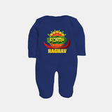 Happy Onam Wishes Sleep Suit | Personalized Baby Sleep Suit for Onam Festival - NAVY BLUE - New Born (Chest 7.5")