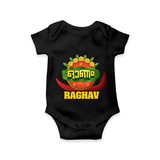 Happy Onam Wishes Romper / Onesie | Personalized Baby Romper / Onesie for Onam Festival - BLACK - New Born (Chest 14")