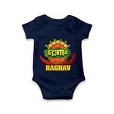 Happy Onam Wishes Romper / Onesie | Personalized Baby Romper / Onesie for Onam Festival - NAVY BLUE - New Born (Chest 14")