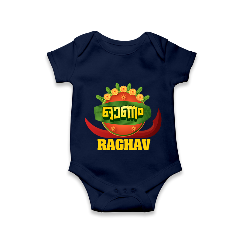 Happy Onam Wishes Romper / Onesie | Personalized Baby Romper / Onesie for Onam Festival - NAVY BLUE - New Born (Chest 14")