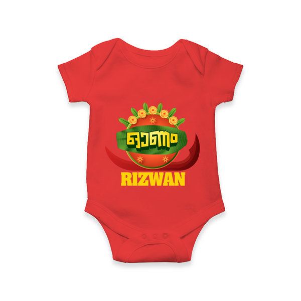 Traditional Onam Thiruvonam Emblem Romper - RED - New Born (Chest 14")