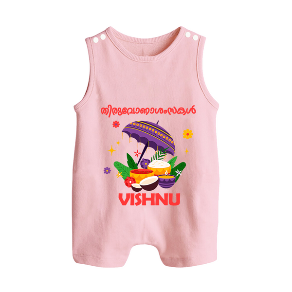 Royal Onam Feast Celebration Button Romper - BABY PINK - New Born (Chest 18")