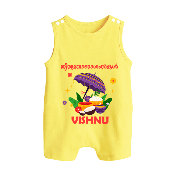 Royal Onam Feast Celebration Button Romper - PASTEL YELLOW - New Born (Chest 18")
