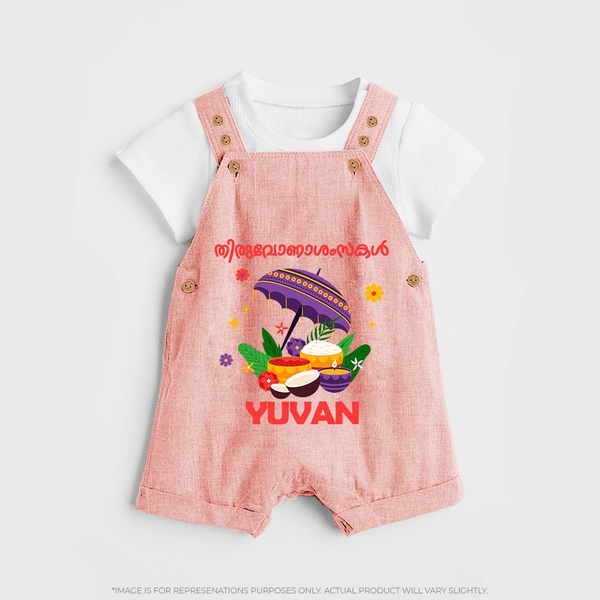 Thiruvonam Wishes Dungaree Set | Thiruvonam Celebration With Dungaree Set - PEACH - 0 - 5 Months Old (Chest 18")