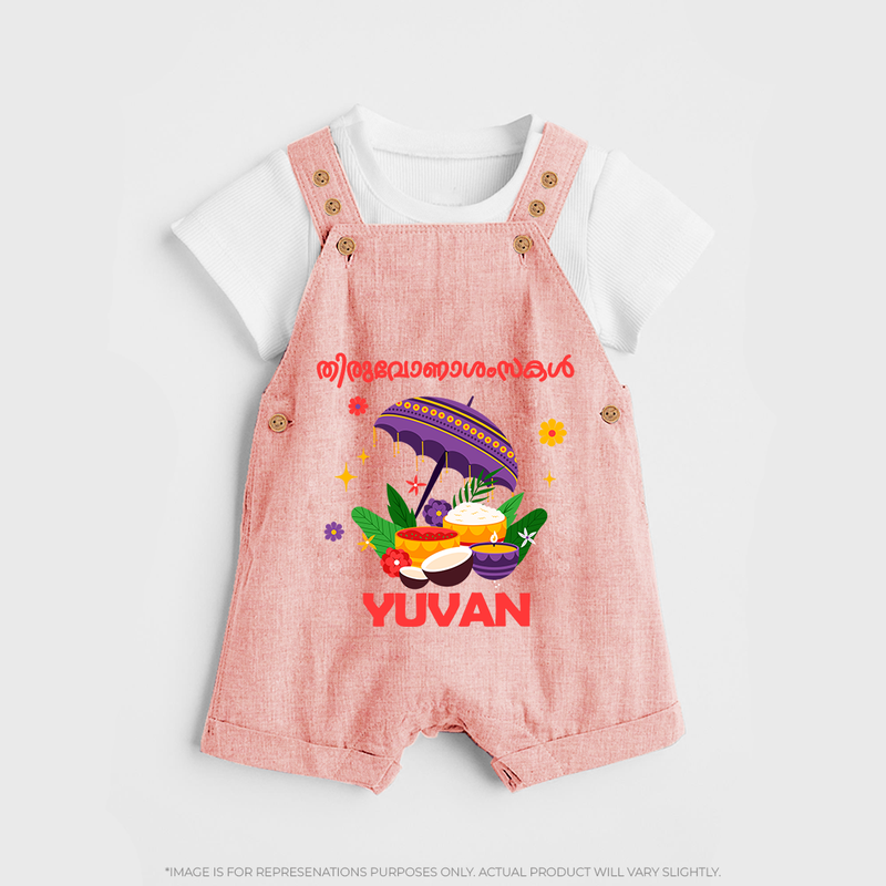 Thiruvonam Wishes Dungaree Set | Thiruvonam Celebration With Dungaree Set - PEACH - 0 - 5 Months Old (Chest 18")