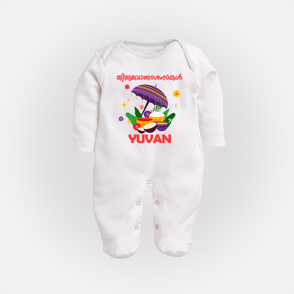 Thiruvonam Wishes Sleep Suit | Thiruvonam Celebration With Sleep Suit - WHITE - New Born (Chest 7.5")