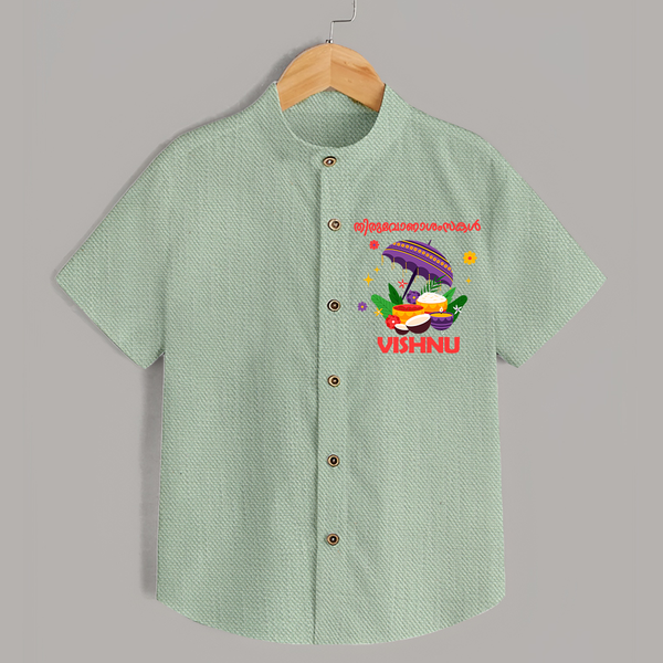 Royal Onam Feast Celebration Shirt - MINT GREEN - 0 - 6 Months Old (Chest 23")