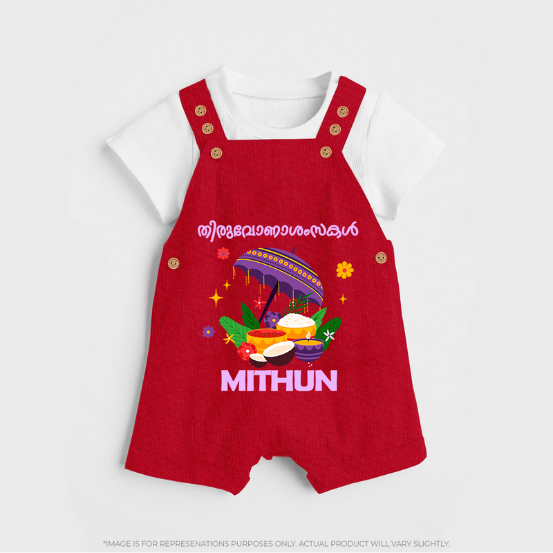 Thiruvonam Wishes Dungaree Set | Thiruvonam Celebration With Dungaree Set - RED - 0 - 5 Months Old (Chest 18")