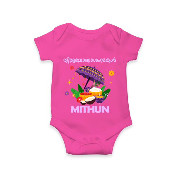 Thiruvonam Wishes Romper / Onesie | Thiruvonam Celebration With Romper / Onesie - HOT PINK - New Born (Chest 14")