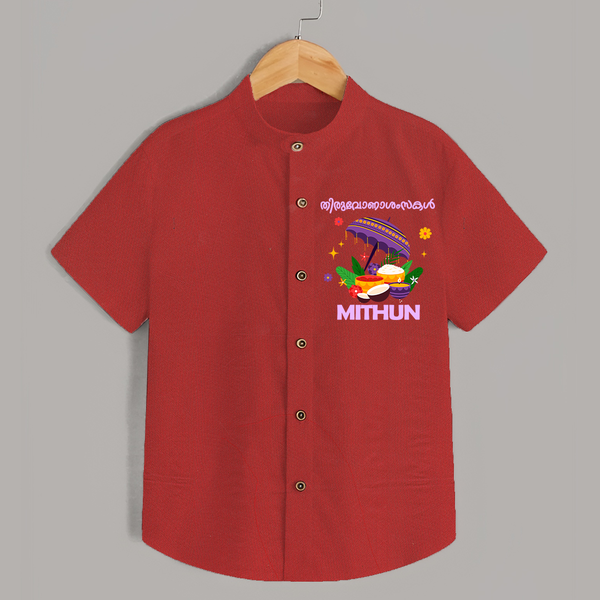 Thiruvonam Wishes Shirt | Thiruvonam Celebration With Shirt - RED - 0 - 6 Months Old (Chest 23")
