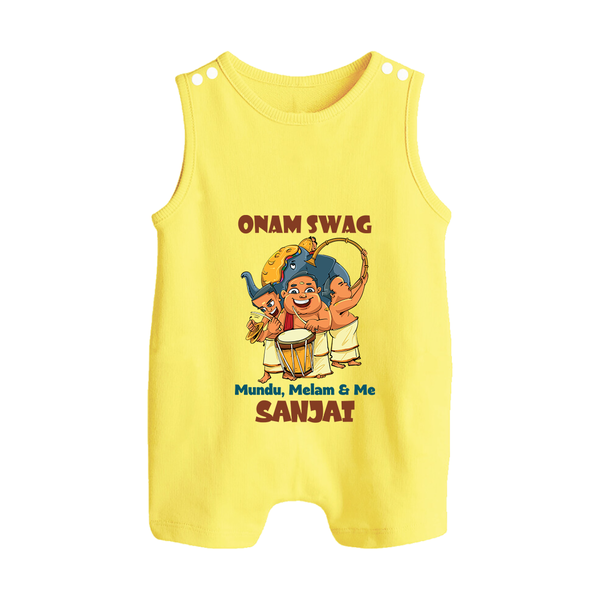 Onam Swag Chenda Melam Button Romper - PASTEL YELLOW - New Born (Chest 18")