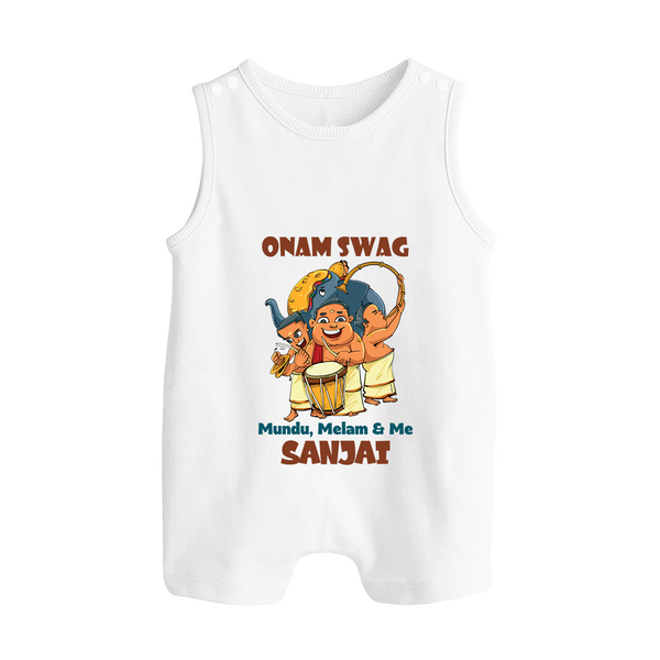 Onam Swag Chenda Melam Button Romper - WHITE - New Born (Chest 18")