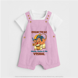 Onam Swag Mundu Melam and Me Dungaree Set | Personalized Baby Dungaree Set for Onam Style - BABY PINK - 0 - 5 Months Old (Chest 18")