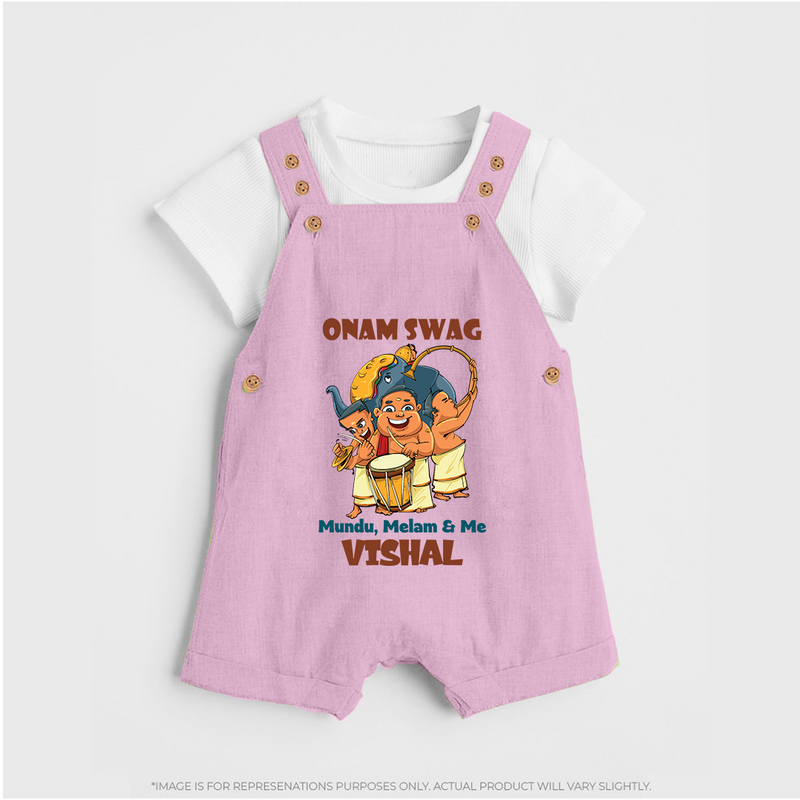 Onam Swag Mundu Melam and Me Dungaree Set | Personalized Baby Dungaree Set for Onam Style - BABY PINK - 0 - 5 Months Old (Chest 18")