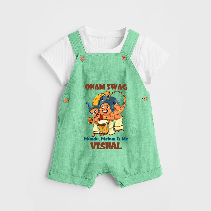 Onam Swag Mundu Melam and Me Dungaree Set | Personalized Baby Dungaree Set for Onam Style - GREEN - 0 - 5 Months Old (Chest 18")