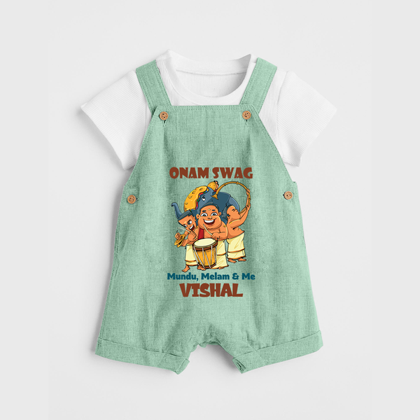 Onam Swag Mundu Melam and Me Dungaree Set | Personalized Baby Dungaree Set for Onam Style - MINT GREEN - 0 - 5 Months Old (Chest 18")