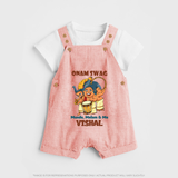 Onam Swag Mundu Melam and Me Dungaree Set | Personalized Baby Dungaree Set for Onam Style - PEACH - 0 - 5 Months Old (Chest 18")