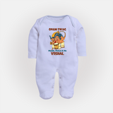 Onam Swag Mundu Melam and Me Sleep Suit | Personalized Baby Sleep Suit for Onam Style - BABY BLUE - New Born (Chest 7.5")