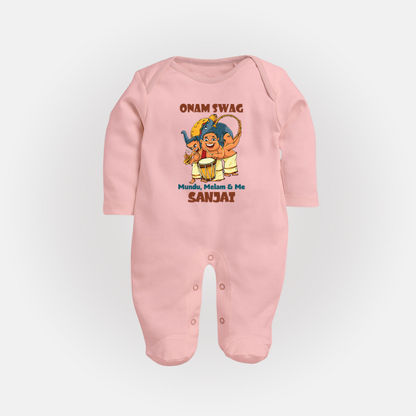 Onam Swag Chenda Melam Full Body Suit - BABY PINK - New Born (Chest 7.5")