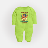 Onam Swag Chenda Melam Full Body Suit - LIME GREEN - New Born (Chest 7.5")