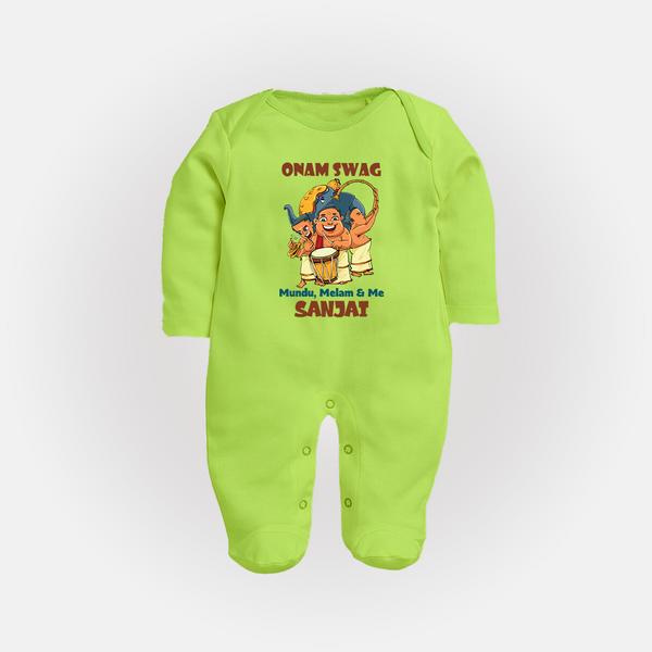 Onam Swag Chenda Melam Full Body Suit - LIME GREEN - New Born (Chest 7.5")