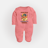 Onam Swag Mundu Melam and Me Sleep Suit | Personalized Baby Sleep Suit for Onam Style - PEACH - New Born (Chest 7.5")