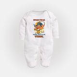 Onam Swag Mundu Melam and Me Sleep Suit | Personalized Baby Sleep Suit for Onam Style - WHITE - New Born (Chest 7.5")