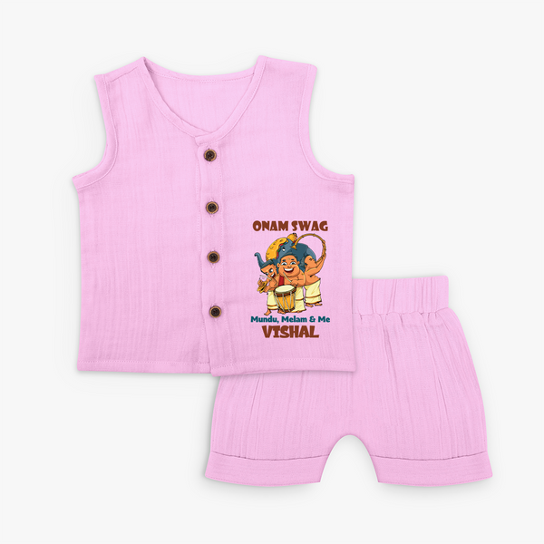 Onam Swag Mundu Melam and Me Jabla Set | Personalized Baby Jabla Set for Onam Style - BABY PINK - 0 - 3 Months Old (Chest 9.8")
