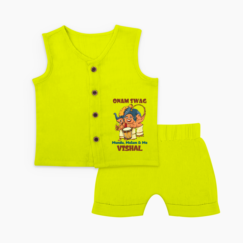 Onam Swag Mundu Melam and Me Jabla Set | Personalized Baby Jabla Set for Onam Style - LIME GREEN - 0 - 3 Months Old (Chest 9.8")