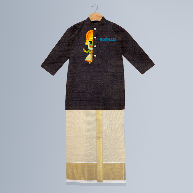 Kathakali Vibes - Customized Kurta And Mundu For Boys - COFFEE - 0-6 Month Old (Chest 24", Kurta Length 14", Dhoti Length 14")