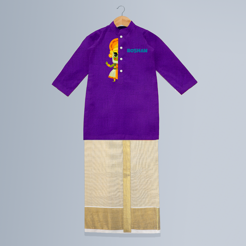 Kathakali Vibes - Customized Kurta And Mundu For Boys - PURPLE LUXE - 0-6 Month Old (Chest 24", Kurta Length 14", Dhoti Length 14")