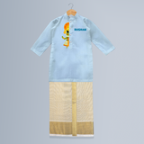 Kathakali Vibes - Customized Kurta And Mundu For Boys - SKY BLUE - 0-6 Month Old (Chest 24", Kurta Length 14", Dhoti Length 14")