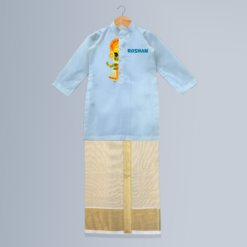 Kathakali Vibes - Customized Kurta And Mundu For Boys - SKY BLUE - 0-6 Month Old (Chest 24", Kurta Length 14", Dhoti Length 14")