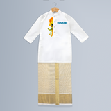 Kathakali Vibes - Customized Kurta And Mundu For Boys - WHITE - 0-6 Month Old (Chest 24", Kurta Length 14", Dhoti Length 14")