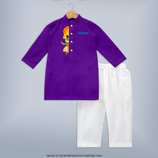 Kathakali Vibes - Customized Kurta Set For Boys - PURPLE LUXE - 3-6 Month Old (Chest 24", Kurta Length 14'', Waist 19", Pant Length 14")