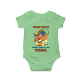 Onam Swag Mundu Melam and Me Romper / Onesie | Personalized Baby Romper / Onesie for Onam Style - GREEN - New Born (Chest 14")