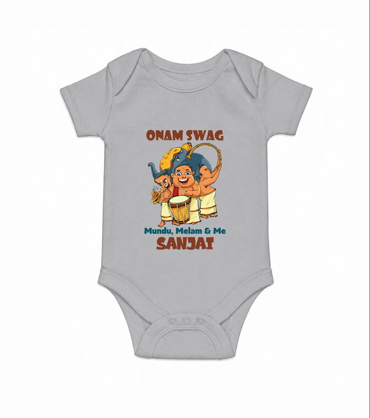 Onam Swag Chenda Melam Romper - GREY - New Born (Chest 14")