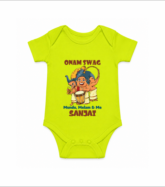 Onam Swag Chenda Melam Romper - LIME GREEN - New Born (Chest 14")