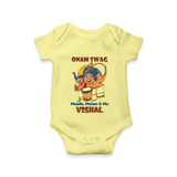 Onam Swag Mundu Melam and Me Romper / Onesie | Personalized Baby Romper / Onesie for Onam Style - PASTEL YELLOW - New Born (Chest 14")