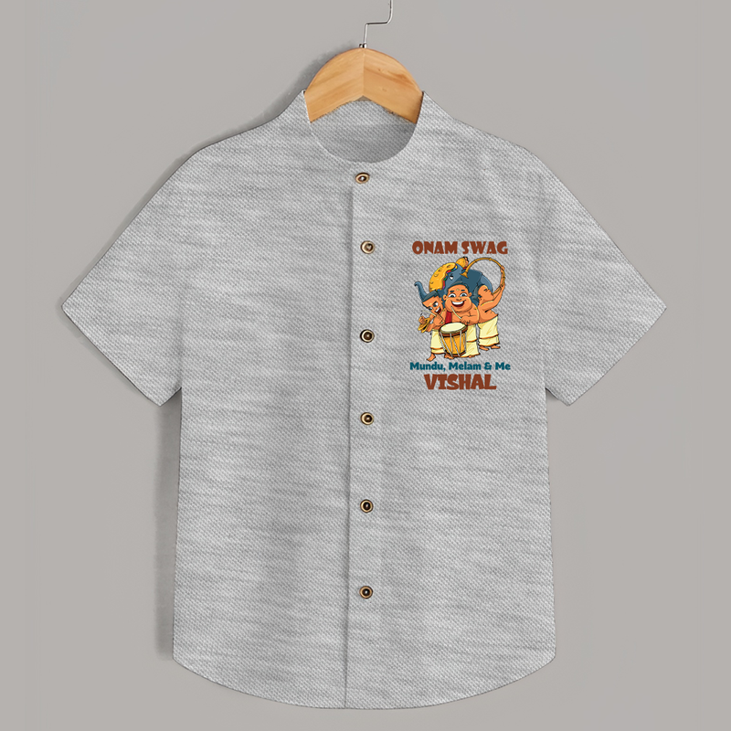 Onam Swag Mundu Melam and Me Shirt | Personalized Baby Shirt for Onam Style - GREY - 0 - 6 Months Old (Chest 23")