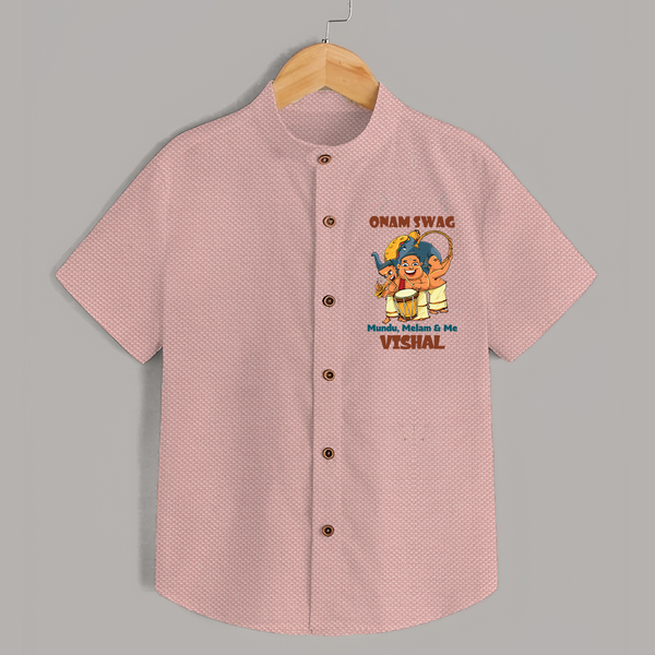 Onam Swag Mundu Melam and Me Shirt | Personalized Baby Shirt for Onam Style - PEACH - 0 - 6 Months Old (Chest 23")